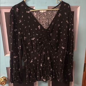 Floral Black Women's Long Sleeve Top Maurices XL